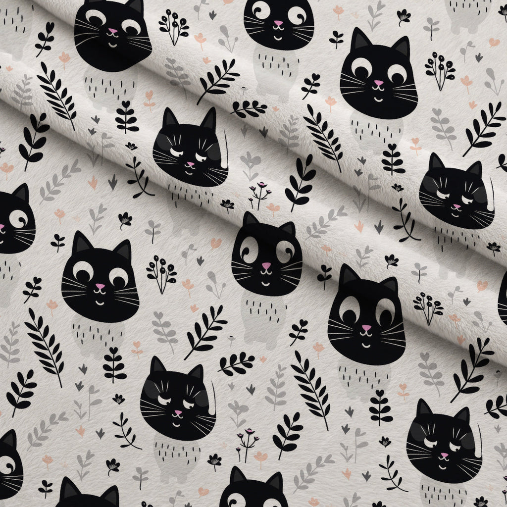 Monochrome Meows Pattern 1 Fleece Fabric — fleece fabric folded close-up preview (mv-fleece-v1:lying)
