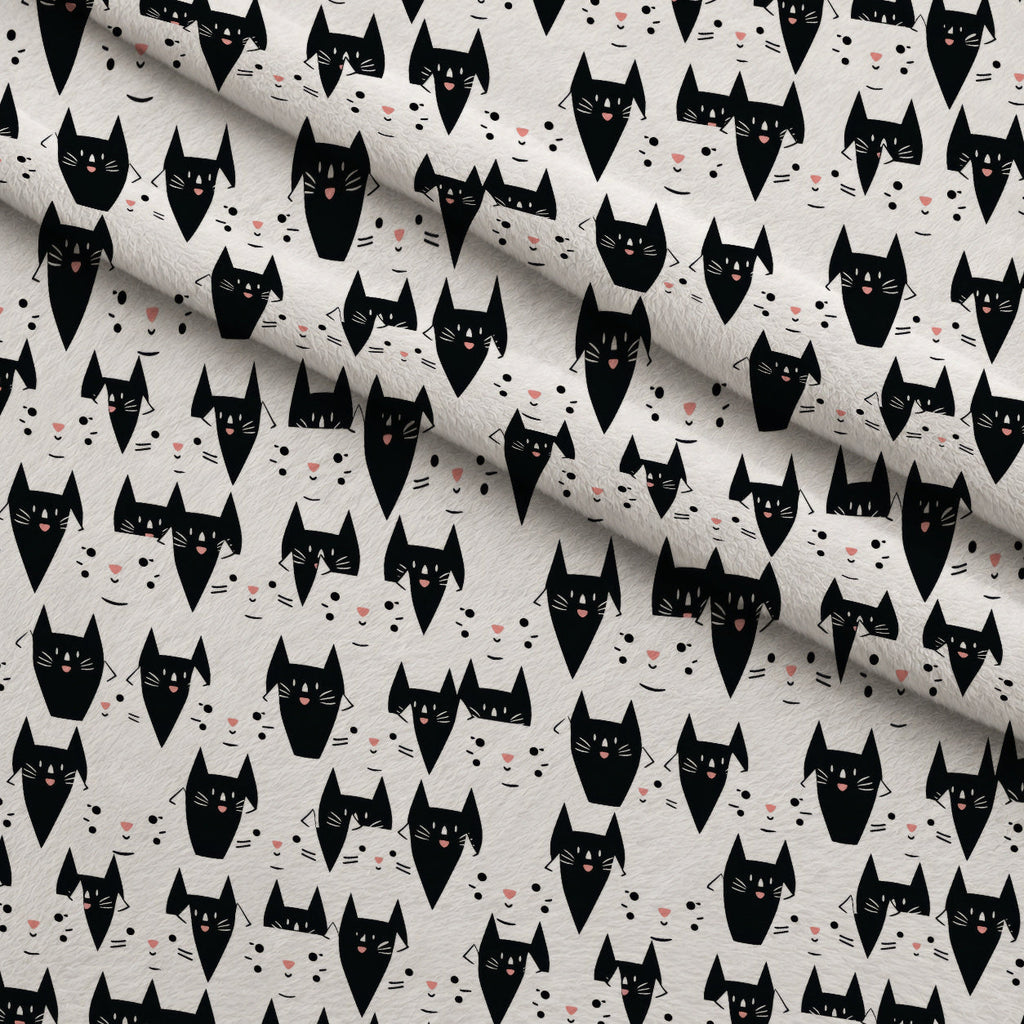 Monochrome Meows Pattern 10 Fleece Fabric — fleece fabric folded close-up preview (mv-fleece-v1:lying)