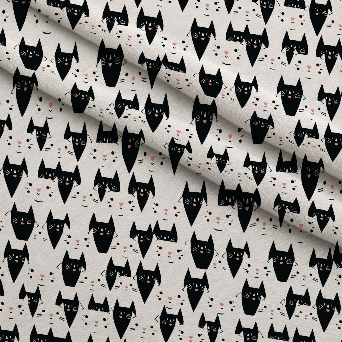 Monochrome Meows Pattern 10 Fleece Fabric — fleece fabric folded close-up preview (mv-fleece-v1:lying)