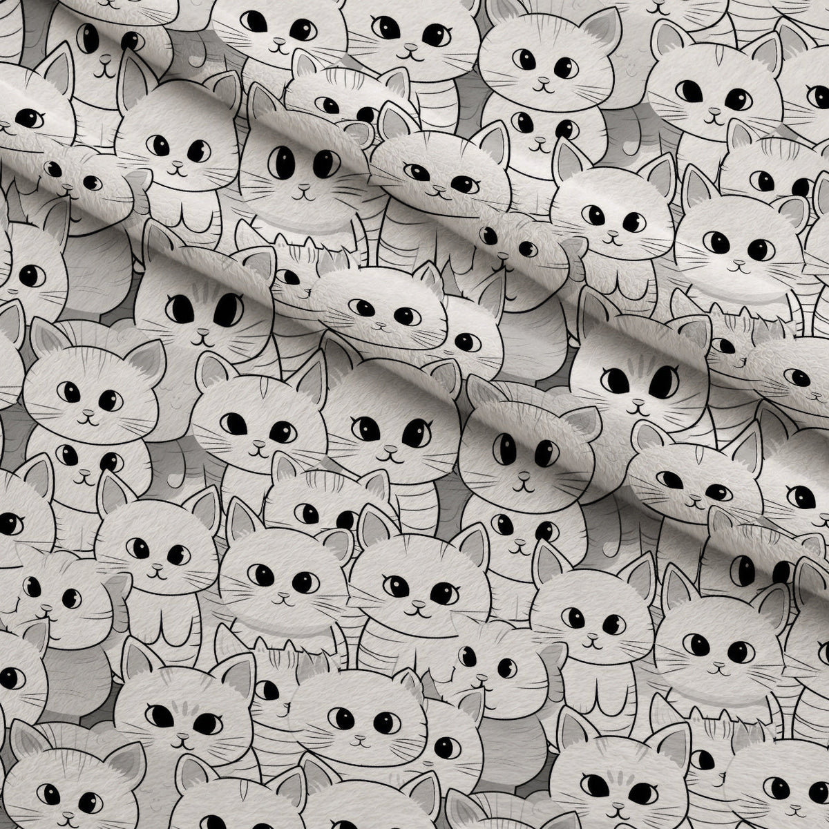 Monochrome Meows Pattern 11 Fleece Fabric — fleece fabric folded close-up preview (mv-fleece-v1:lying)