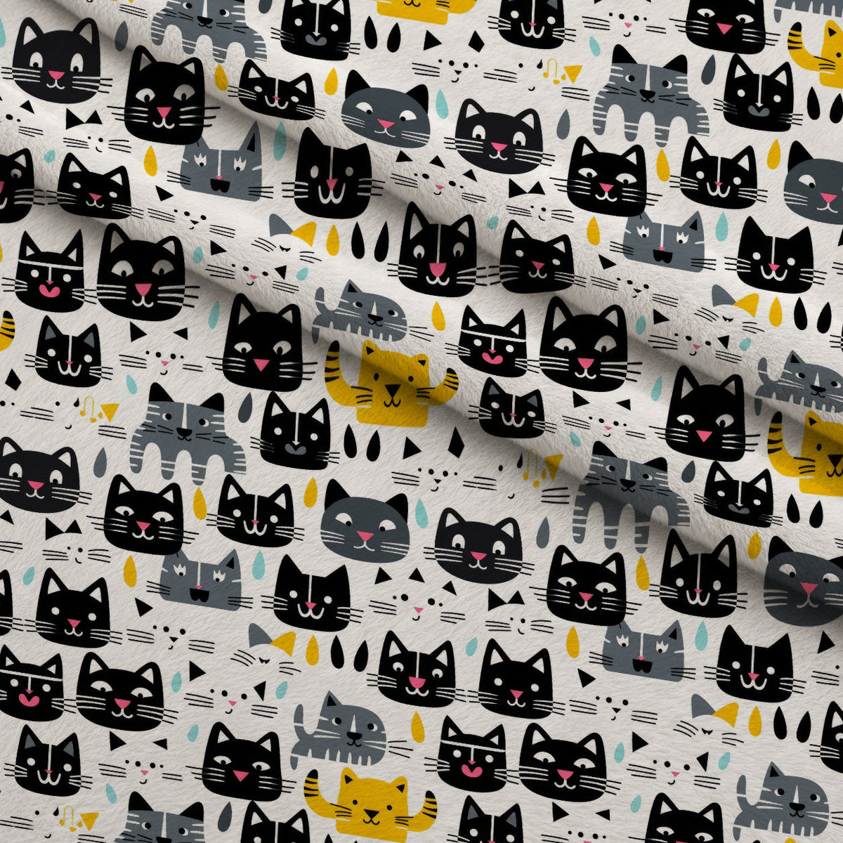 Monochrome Meows Pattern 12 Fleece Fabric — fleece fabric folded close-up preview (mv-fleece-v1:lying)