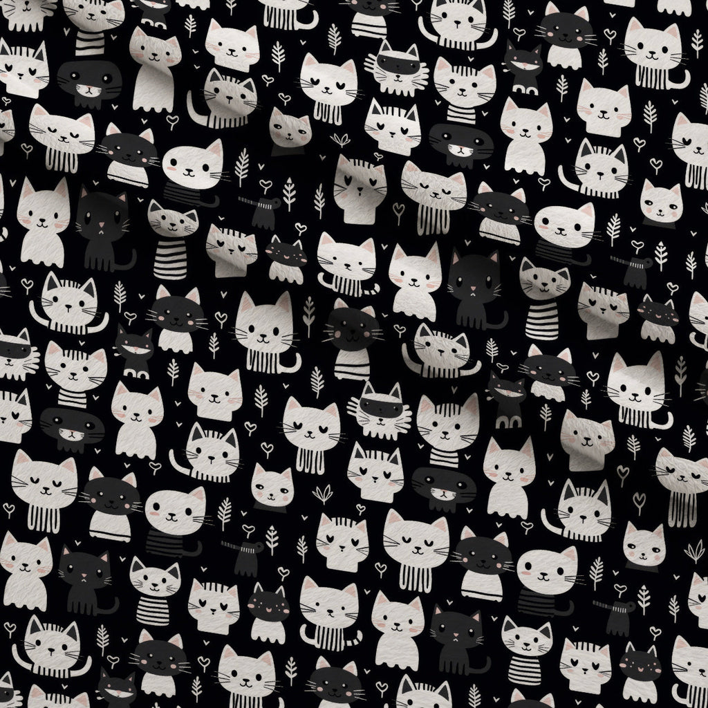Monochrome Meows Pattern 13 Fleece Fabric — fleece fabric folded close-up preview (mv-fleece-v1:lying)