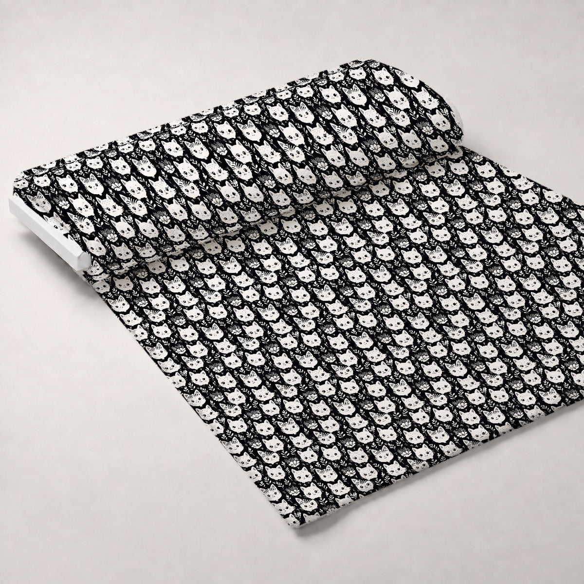 Monochrome Meows Pattern 15 Fleece Fabric — fleece fabric unrolled bolt preview (mv-fleece-v1:bolt)