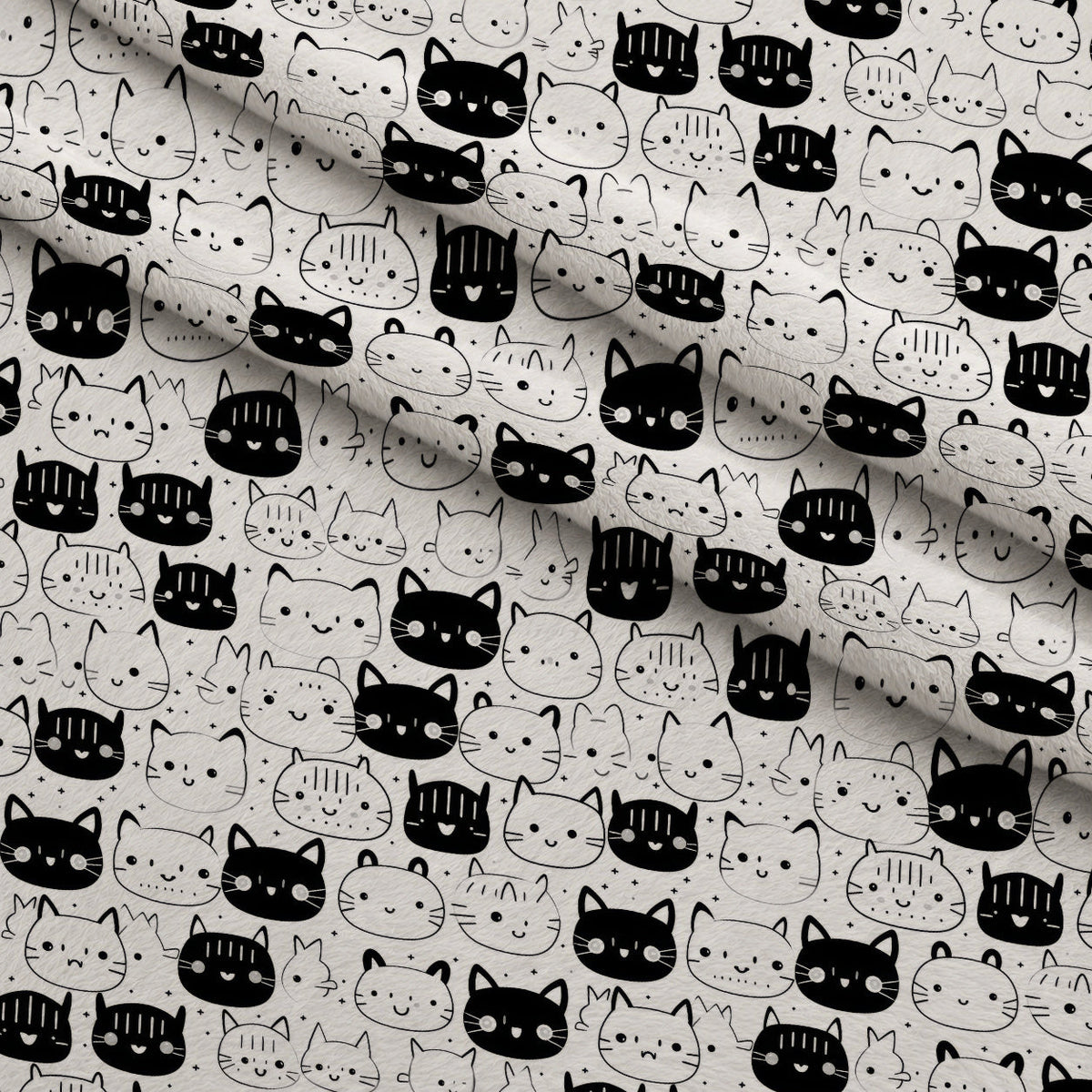 Monochrome Meows Pattern 17 Fleece Fabric — fleece fabric folded close-up preview (mv-fleece-v1:lying)