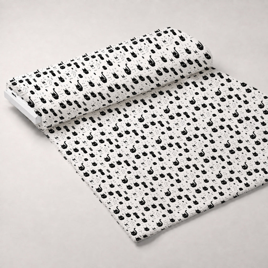 Monochrome Meows Pattern 18 Fleece Fabric — fleece fabric unrolled bolt preview (mv-fleece-v1:bolt)