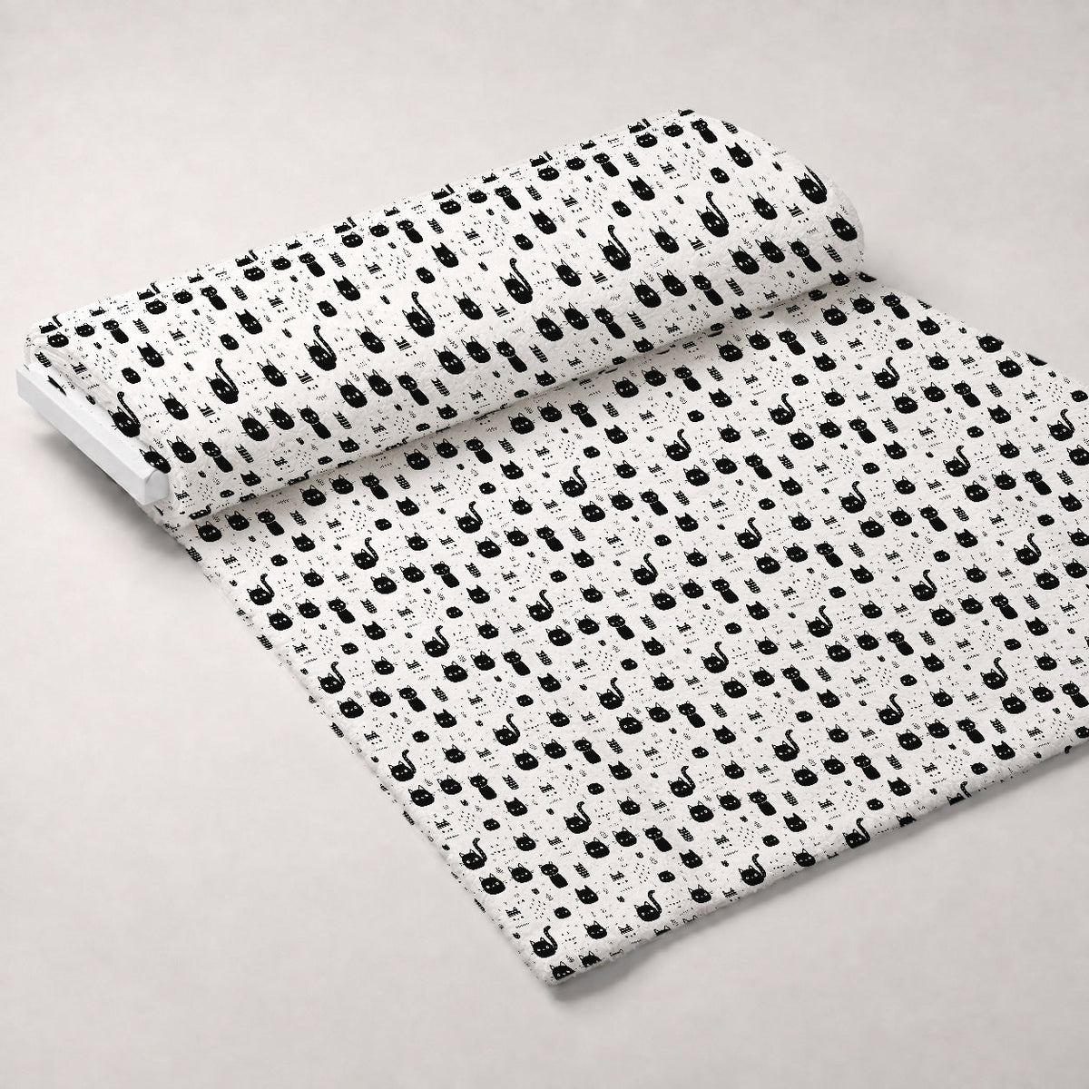 Monochrome Meows Pattern 18 Fleece Fabric — fleece fabric unrolled bolt preview (mv-fleece-v1:bolt)