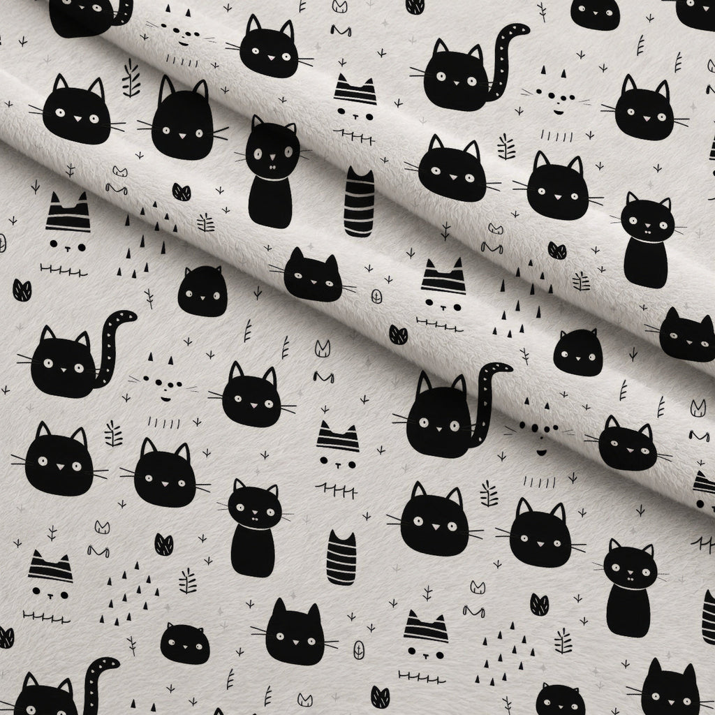 Monochrome Meows Pattern 18 Fleece Fabric — fleece fabric folded close-up preview (mv-fleece-v1:lying)