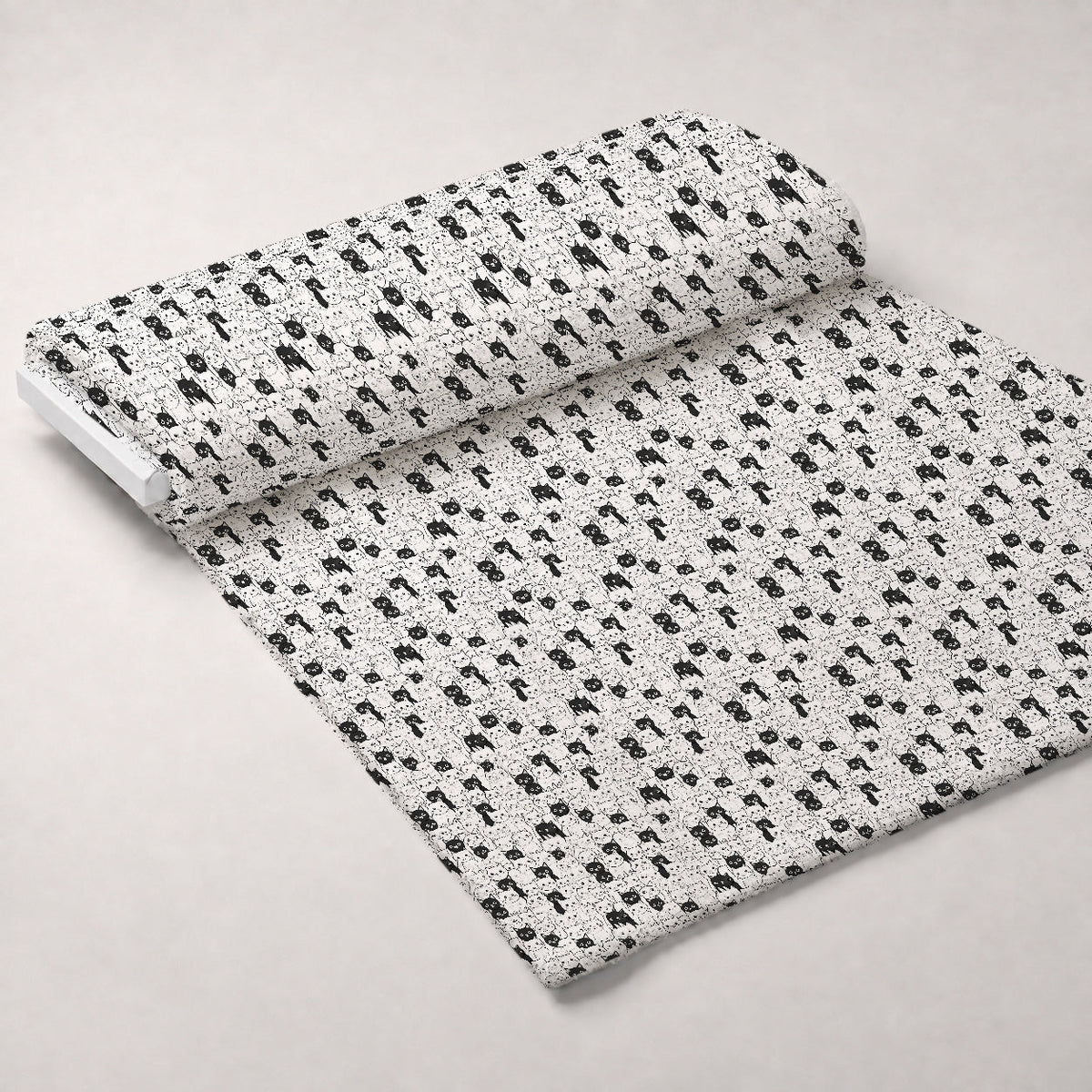 Monochrome Meows Pattern 19 Fleece Fabric — fleece fabric unrolled bolt preview (mv-fleece-v1:bolt)