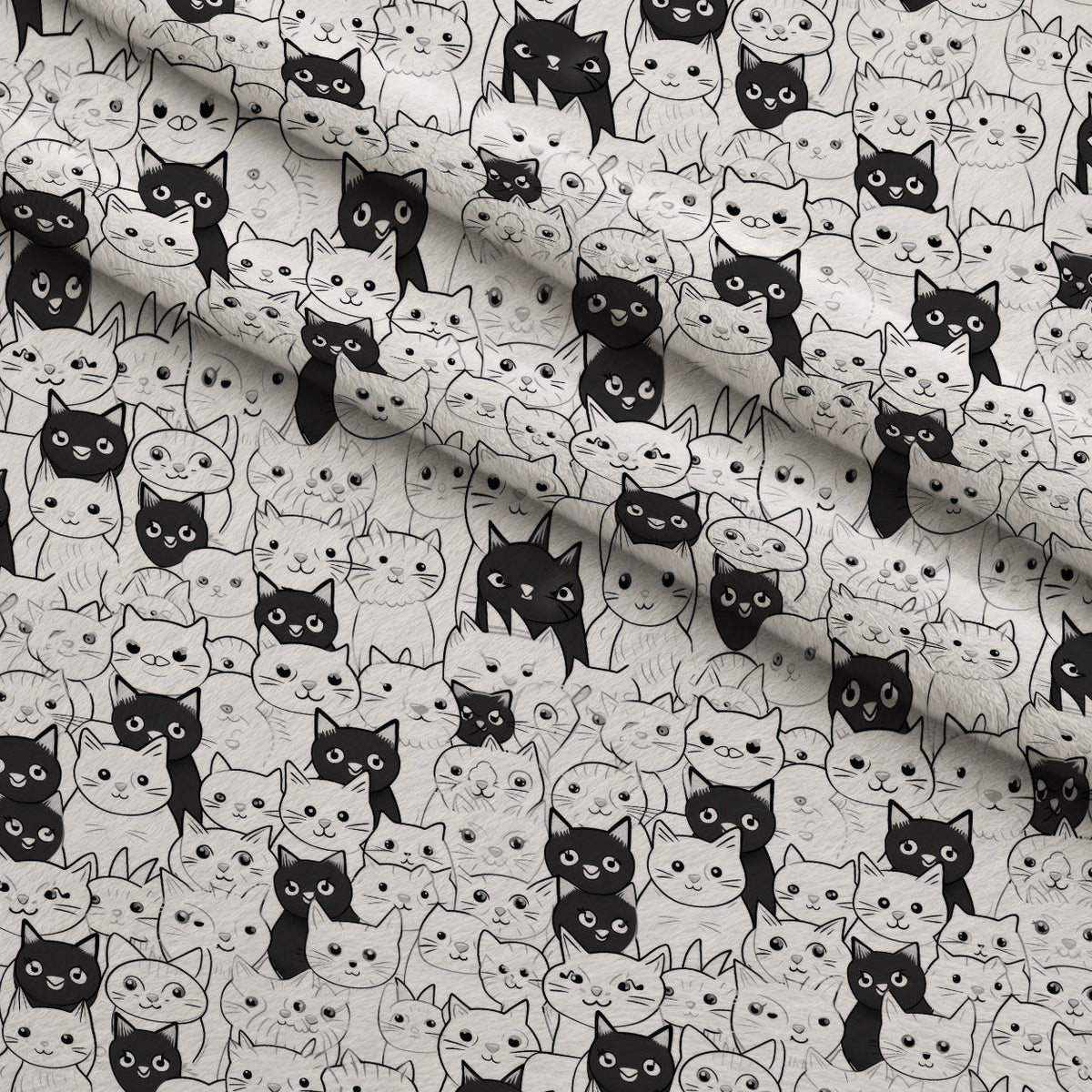 Monochrome Meows Pattern 19 Fleece Fabric — fleece fabric folded close-up preview (mv-fleece-v1:lying)