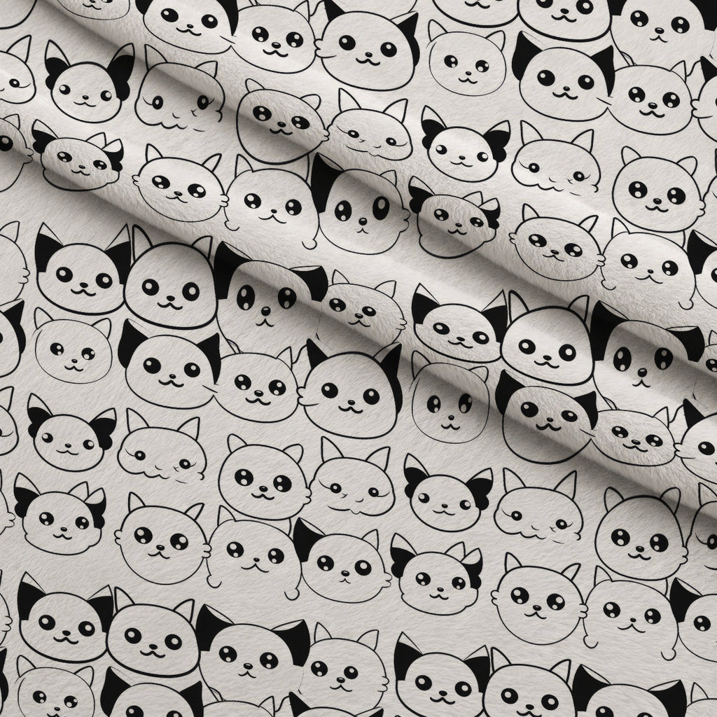 Monochrome Meows Pattern 3 Fleece Fabric — fleece fabric folded close-up preview (mv-fleece-v1:lying)