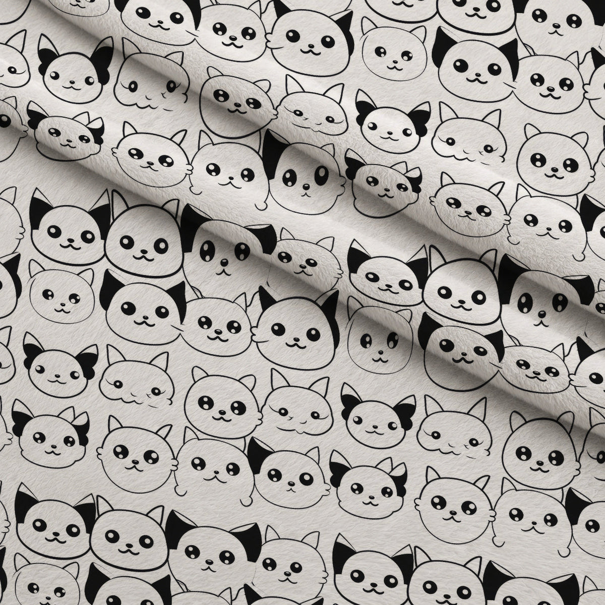 Monochrome Meows Pattern 3 Fleece Fabric — fleece fabric folded close-up preview (mv-fleece-v1:lying)