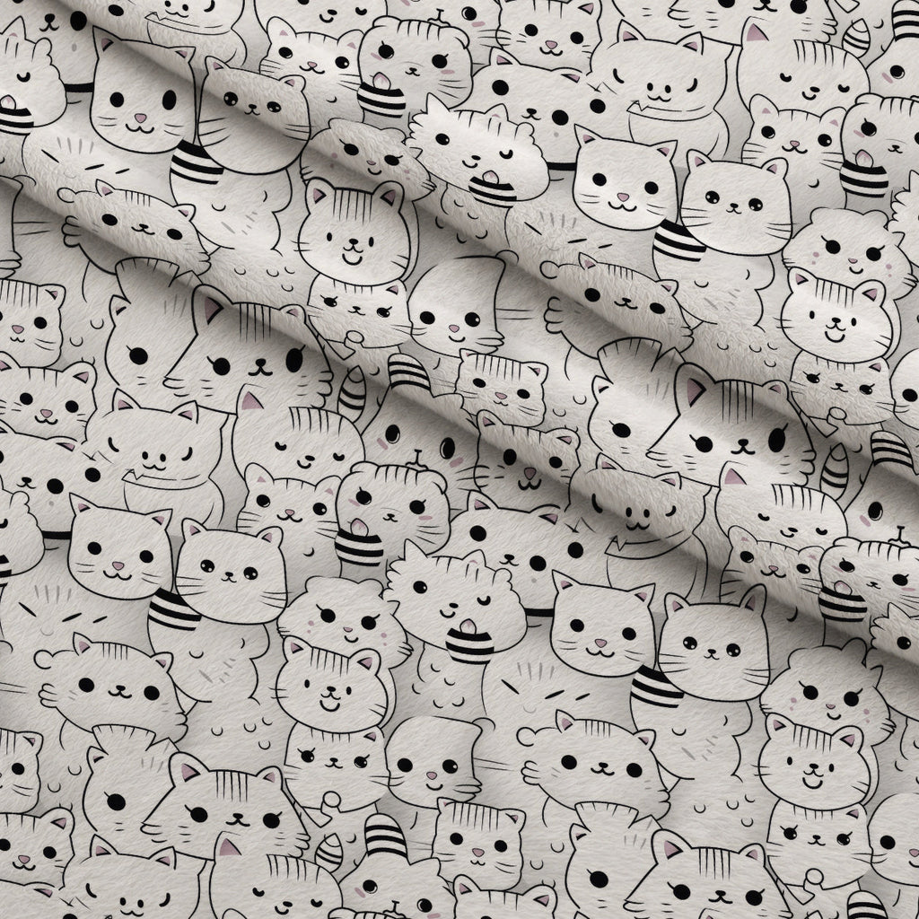 Monochrome Meows Pattern 5 Fleece Fabric — fleece fabric folded close-up preview (mv-fleece-v1:lying)