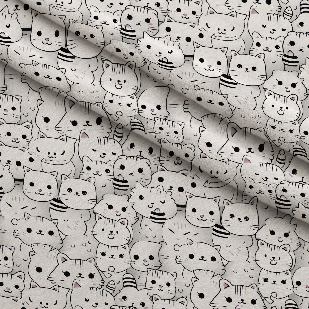 Monochrome Meows Pattern 5 Fleece Fabric — fleece fabric folded close-up preview (mv-fleece-v1:lying)