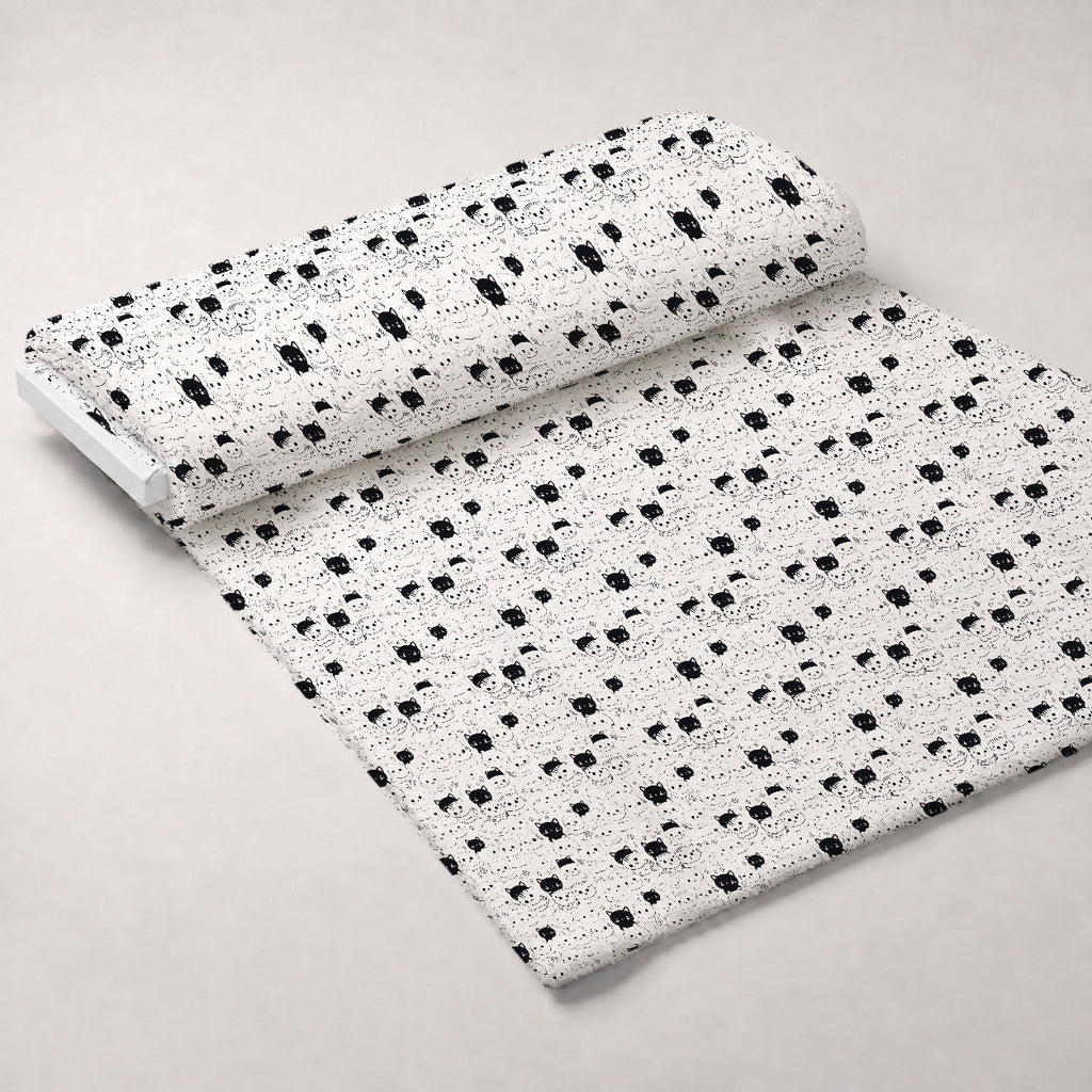 Monochrome Meows Pattern 6 Fleece Fabric — fleece fabric unrolled bolt preview (mv-fleece-v1:bolt)