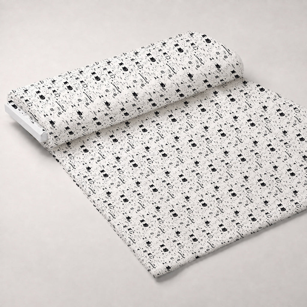 Monochrome Meows Pattern 7 Fleece Fabric — fleece fabric unrolled bolt preview (mv-fleece-v1:bolt)