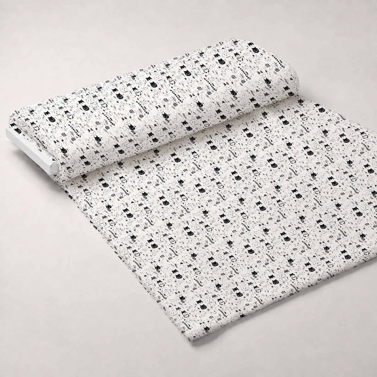 Monochrome Meows Pattern 7 Fleece Fabric — fleece fabric unrolled bolt preview (mv-fleece-v1:bolt)