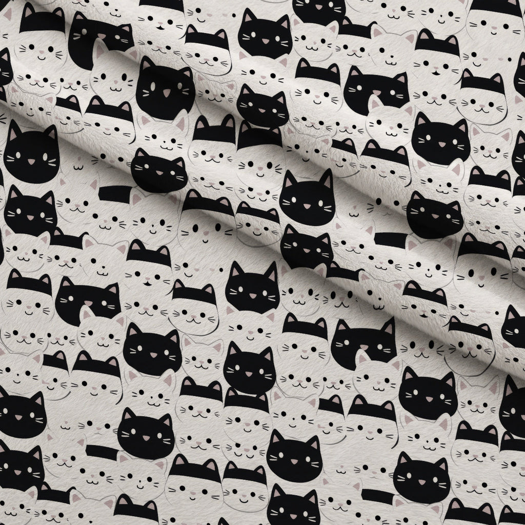 Monochrome Meows Pattern 8 Fleece Fabric — fleece fabric folded close-up preview (mv-fleece-v1:lying)