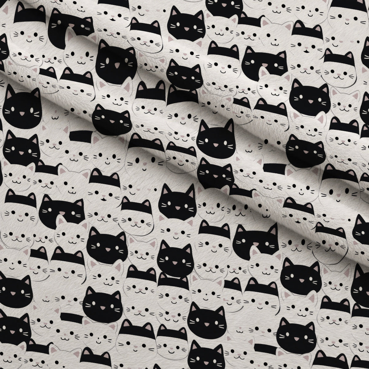 Monochrome Meows Pattern 8 Fleece Fabric — fleece fabric folded close-up preview (mv-fleece-v1:lying)