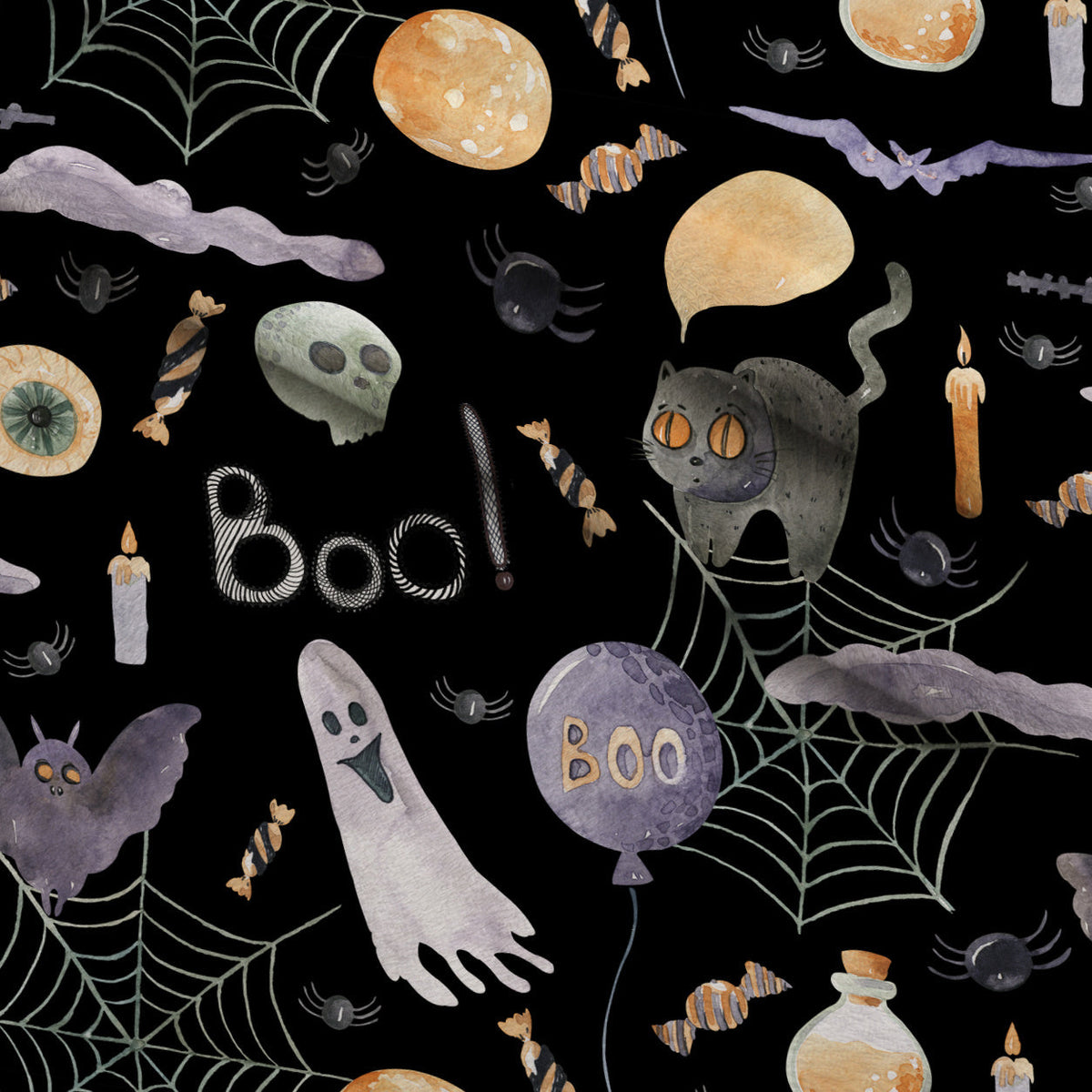 Moonlit Mischief Pattern 15 Fleece Fabric — fleece fabric folded close-up preview (mv-fleece-v1:lying)