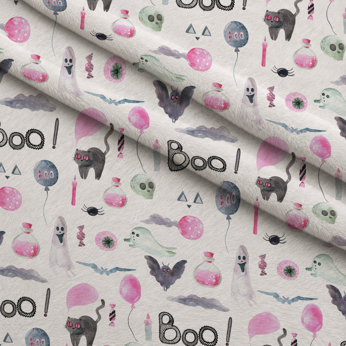 Moonlit Mischief Pattern 2 Fleece Fabric — fleece fabric folded close-up preview (mv-fleece-v1:lying)