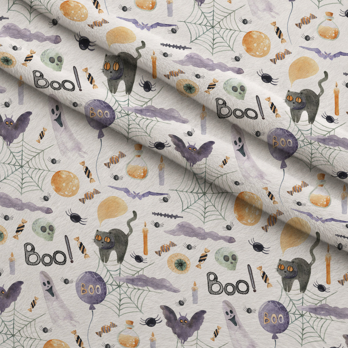 Moonlit Mischief Pattern 3 Fleece Fabric — fleece fabric folded close-up preview (mv-fleece-v1:lying)