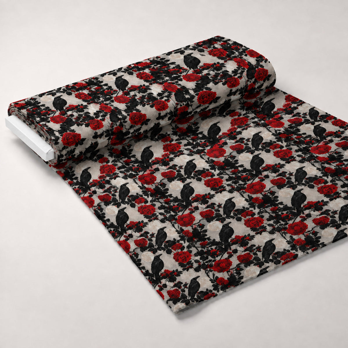 Moonlit Raven Garden Pattern 1 Fleece Fabric — fleece fabric unrolled bolt preview (mv-fleece-v1:bolt)