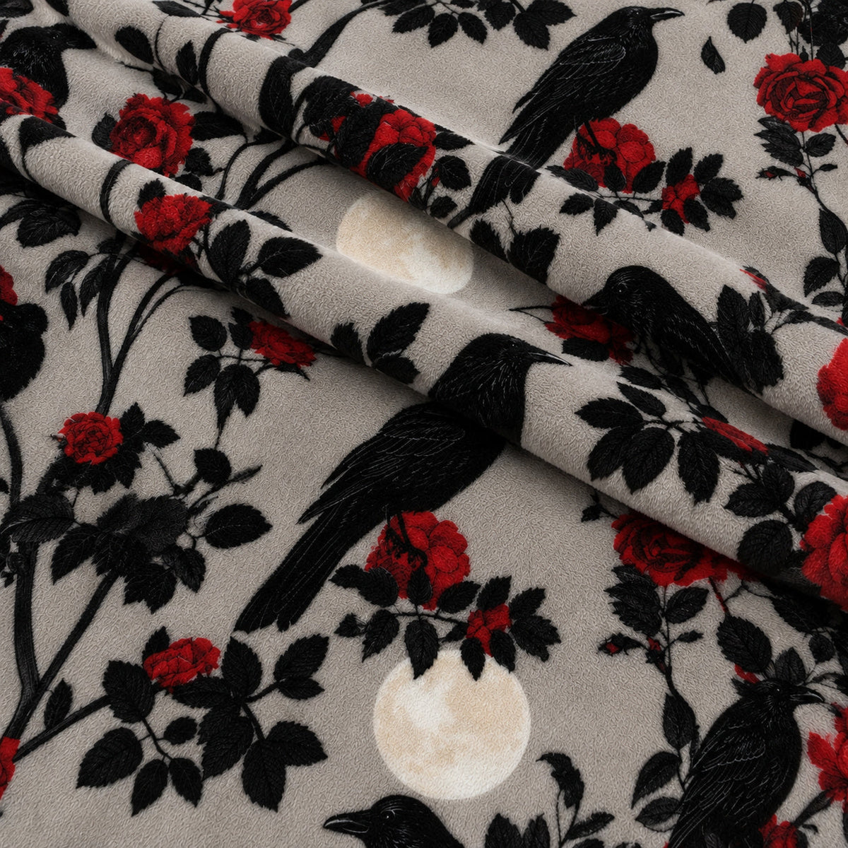 Moonlit Raven Garden Pattern 1 Fleece Fabric — fleece fabric folded close-up preview (mv-fleece-v1:lying)
