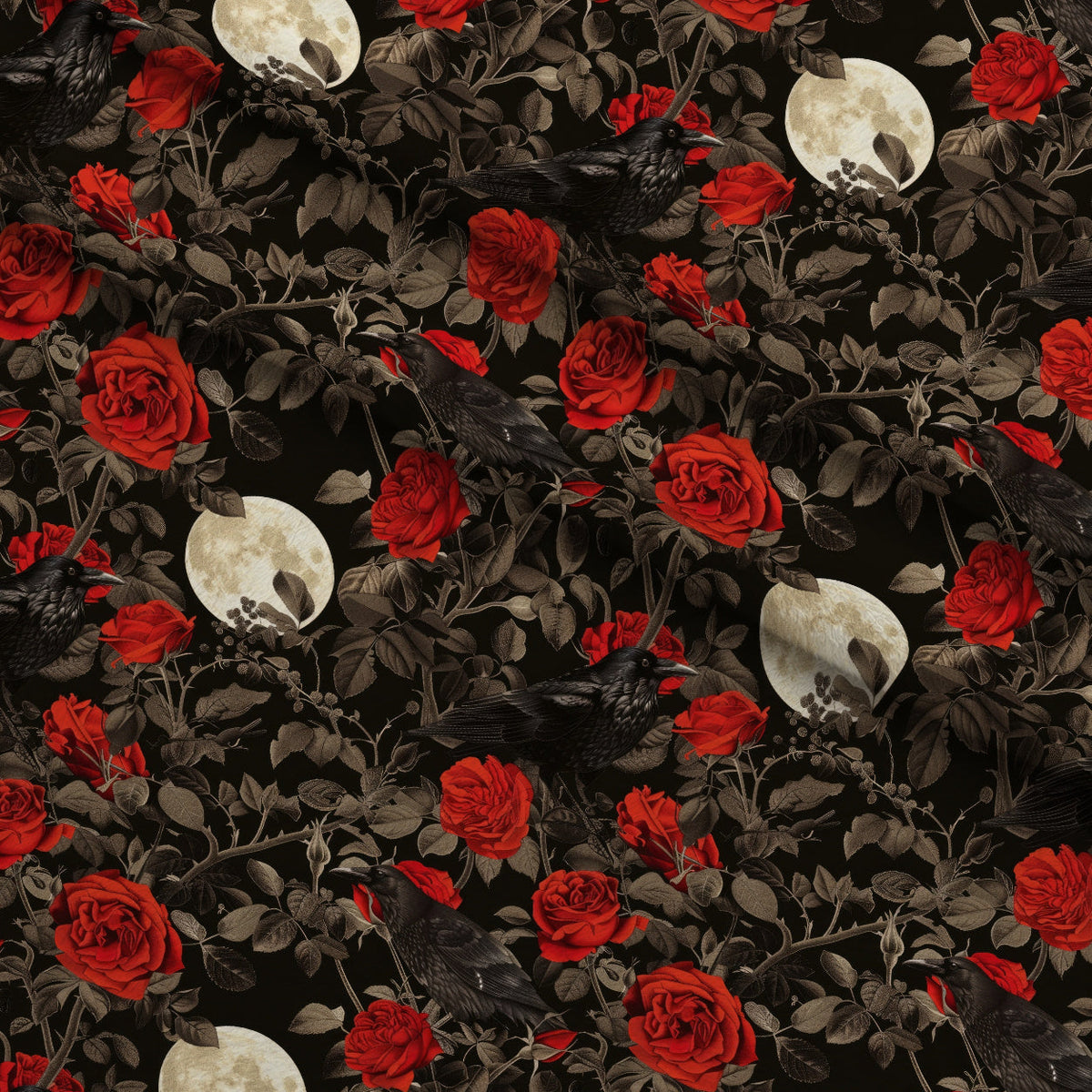 Moonlit Raven Garden Pattern 12 Fleece Fabric — fleece fabric folded close-up preview (mv-fleece-v1:lying)