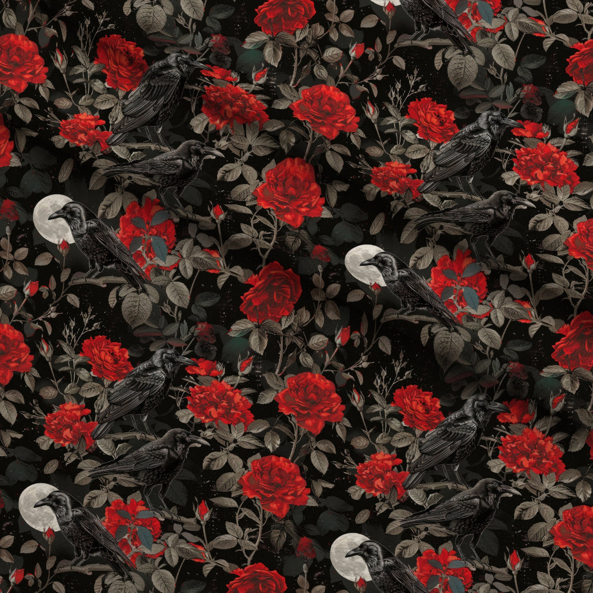 Moonlit Raven Garden Pattern 2 Fleece Fabric — fleece fabric folded close-up preview (mv-fleece-v1:lying)