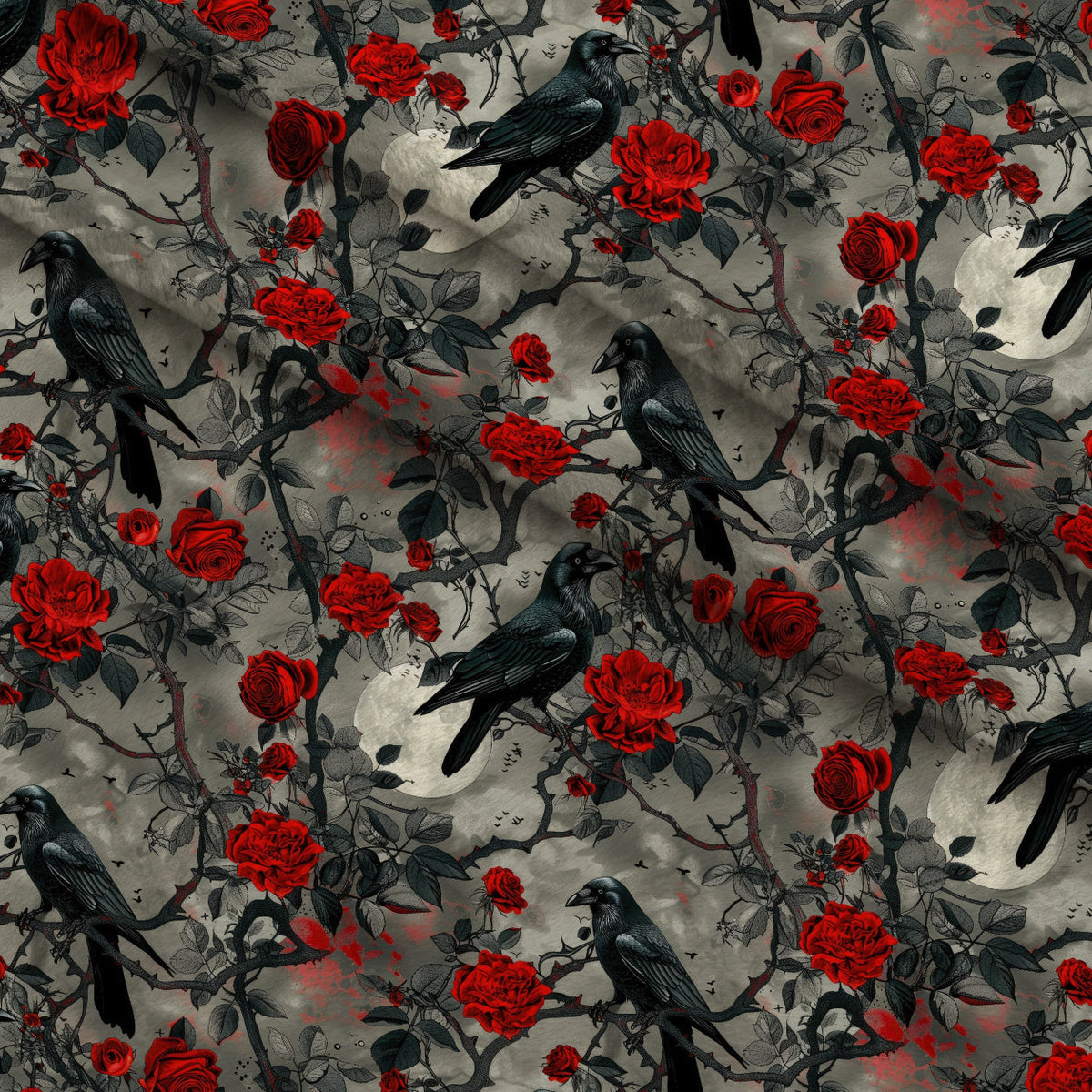 Moonlit Raven Garden Pattern 3 Fleece Fabric — fleece fabric folded close-up preview (mv-fleece-v1:lying)