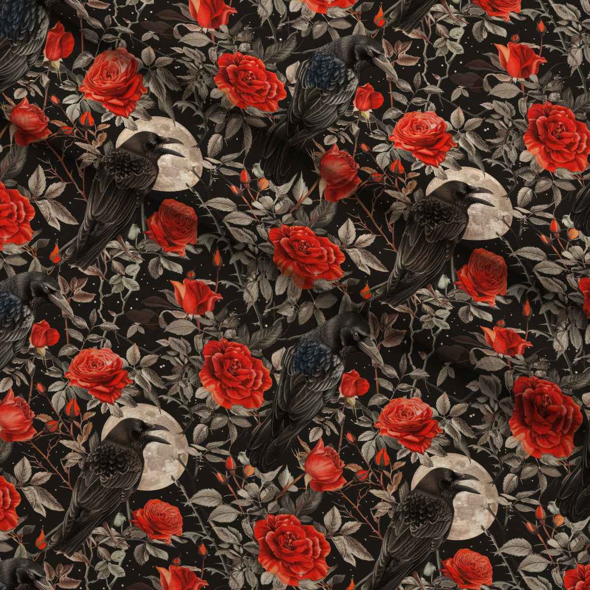 Moonlit Raven Garden Pattern 5 Fleece Fabric — fleece fabric folded close-up preview (mv-fleece-v1:lying)