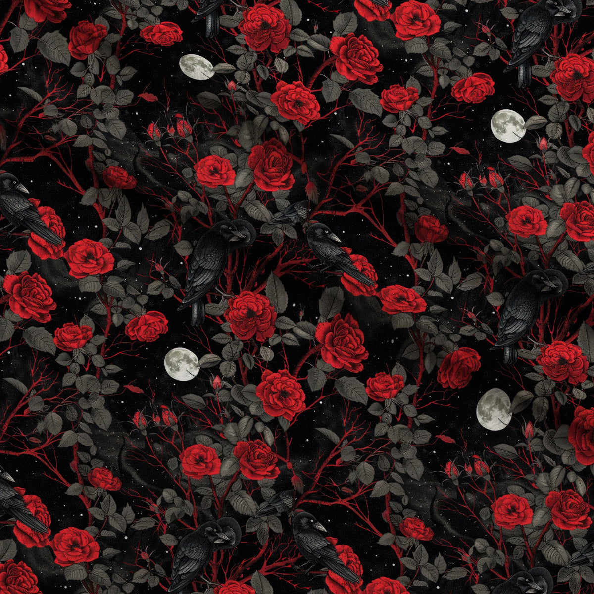 Moonlit Raven Garden Pattern 6 Fleece Fabric — fleece fabric folded close-up preview (mv-fleece-v1:lying)