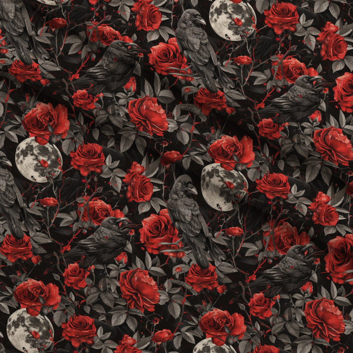 Moonlit Raven Garden Pattern 7 Fleece Fabric — fleece fabric folded close-up preview (mv-fleece-v1:lying)