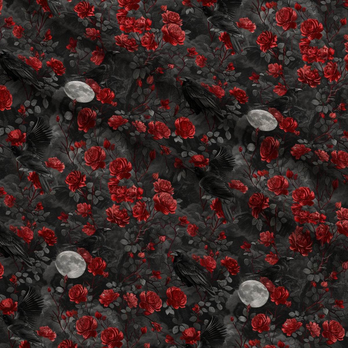 Moonlit Raven Garden Pattern 8 Fleece Fabric — fleece fabric folded close-up preview (mv-fleece-v1:lying)