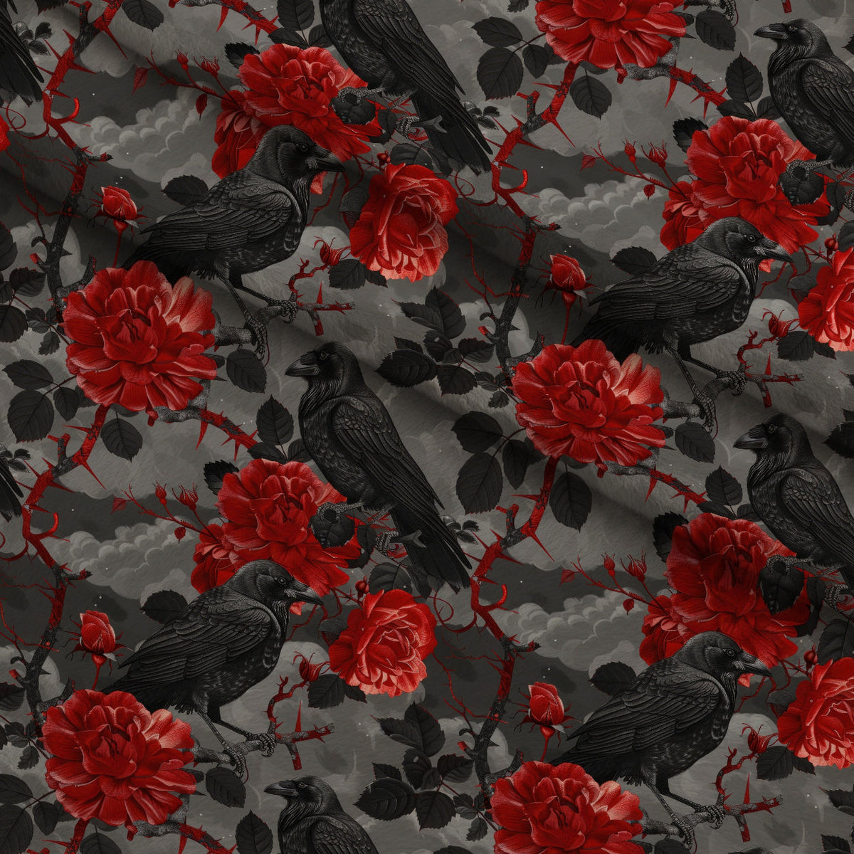 Moonlit Raven Garden Pattern 9 Fleece Fabric — fleece fabric folded close-up preview (mv-fleece-v1:lying)