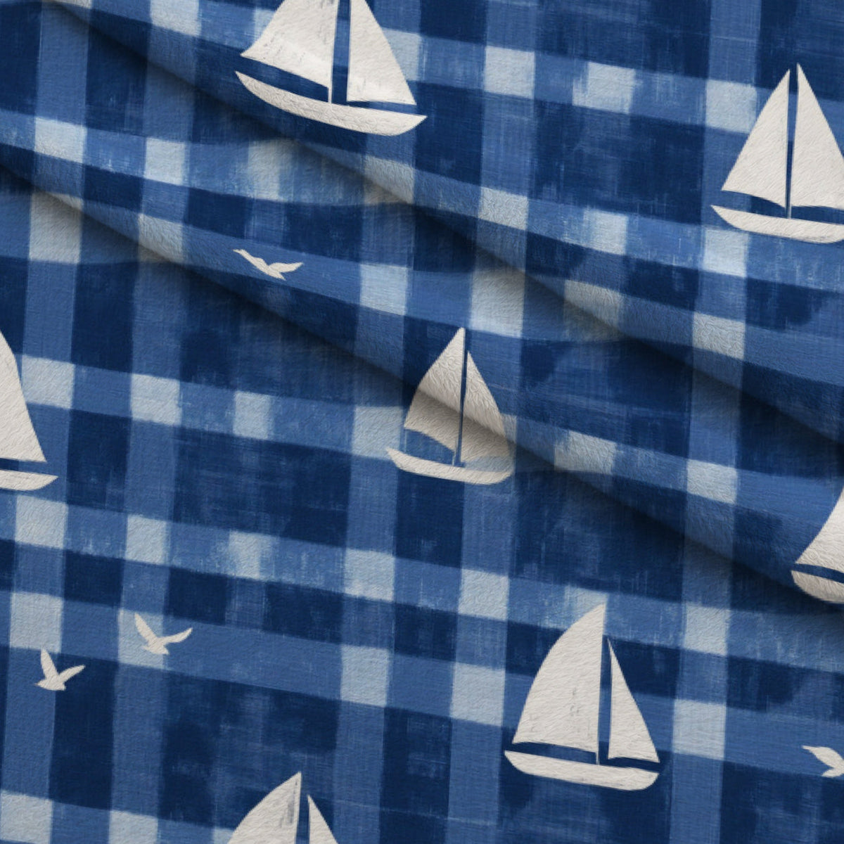 Navy Harbor Pattern 3 Fleece Fabric — fleece fabric folded close-up preview (mv-fleece-v1:lying)