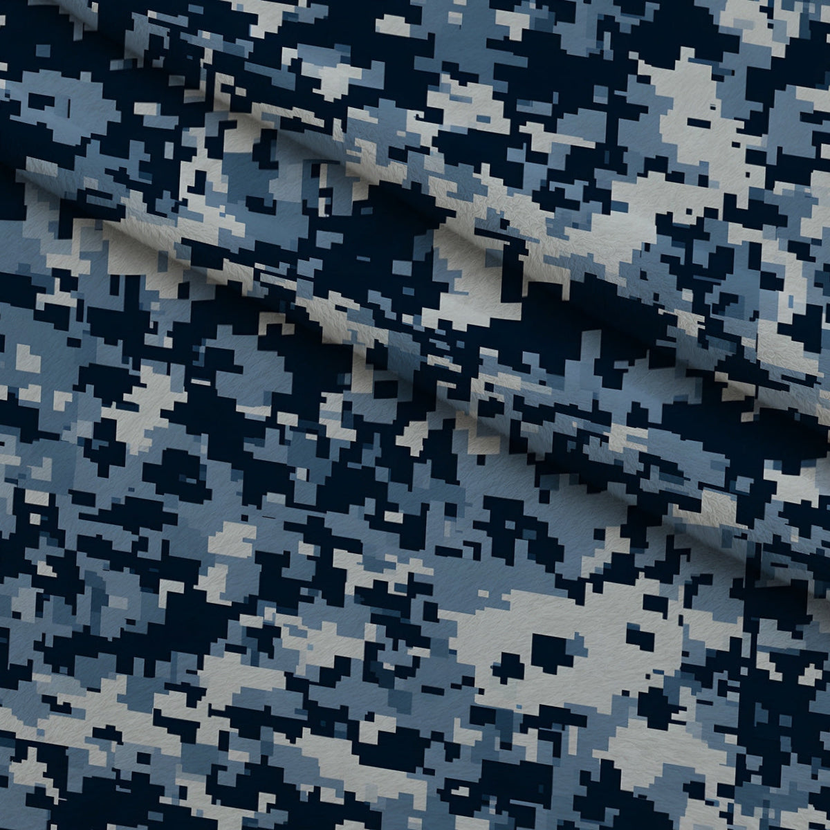Navy Pixel Pattern 2 Fleece Fabric — fleece fabric folded close-up preview (mv-fleece-v1:lying)