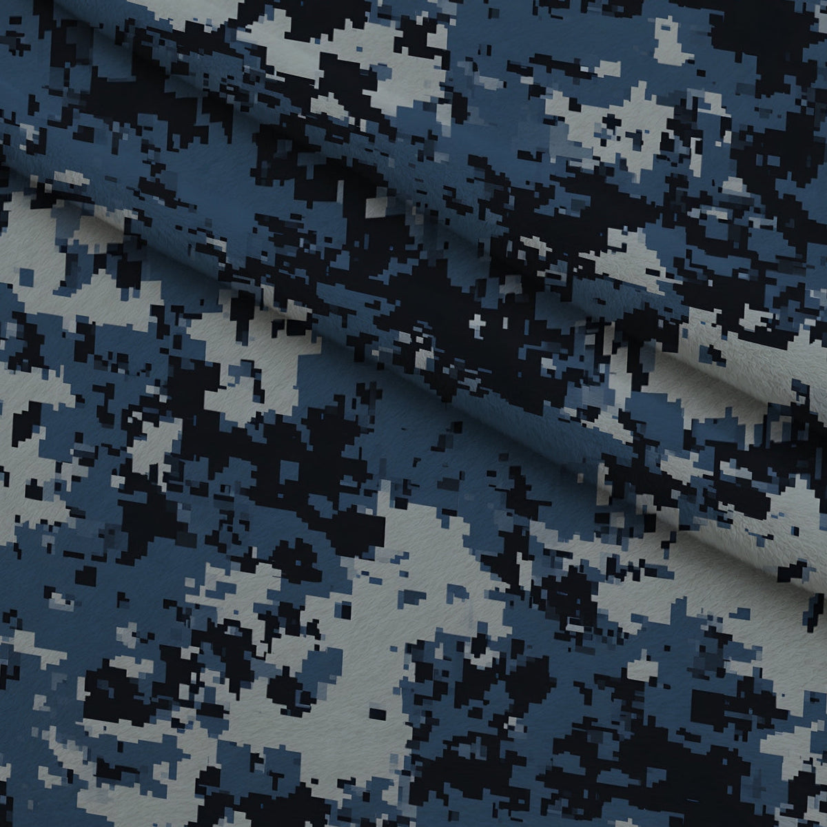 Navy Pixel Pattern 3 Fleece Fabric — fleece fabric folded close-up preview (mv-fleece-v1:lying)
