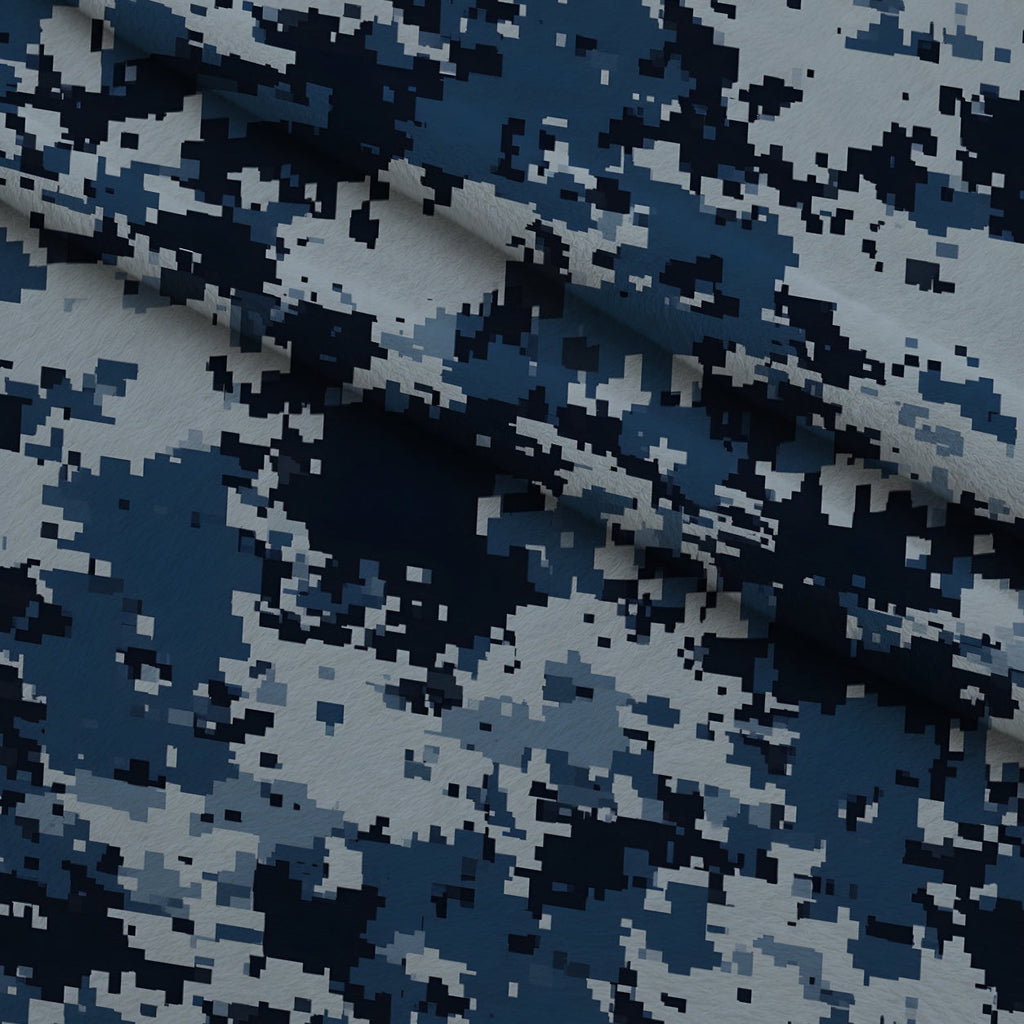 Navy Pixel Pattern 4 Fleece Fabric — fleece fabric folded close-up preview (mv-fleece-v1:lying)