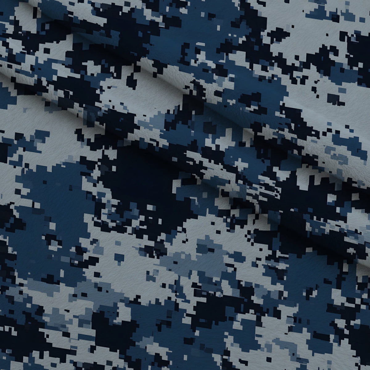 Navy Pixel Pattern 4 Fleece Fabric — fleece fabric folded close-up preview (mv-fleece-v1:lying)