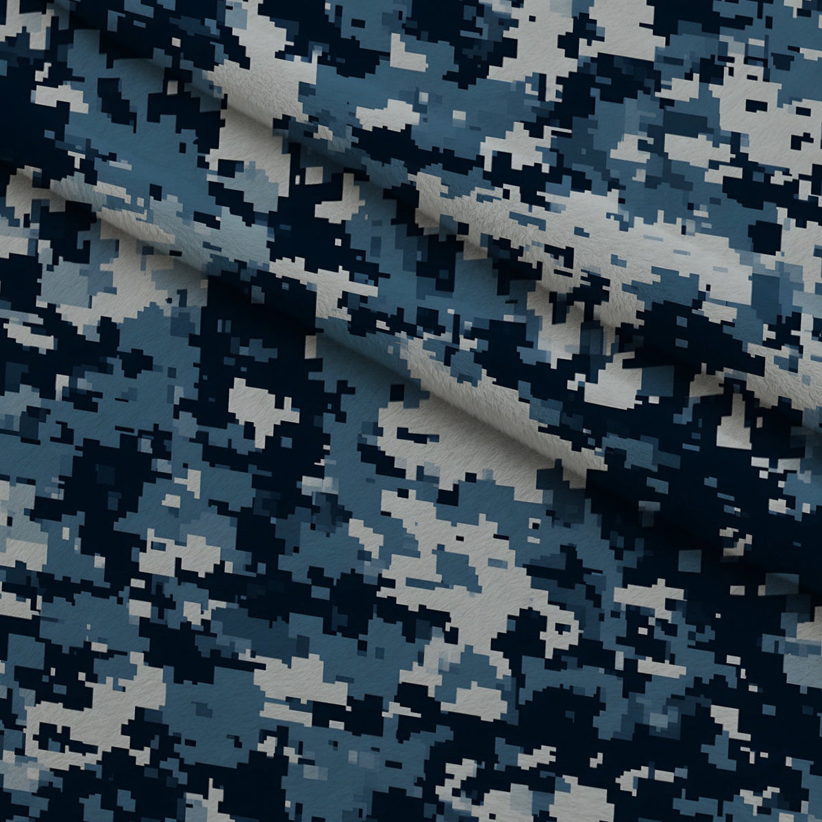 Navy Pixel Pattern 5 Fleece Fabric — fleece fabric folded close-up preview (mv-fleece-v1:lying)