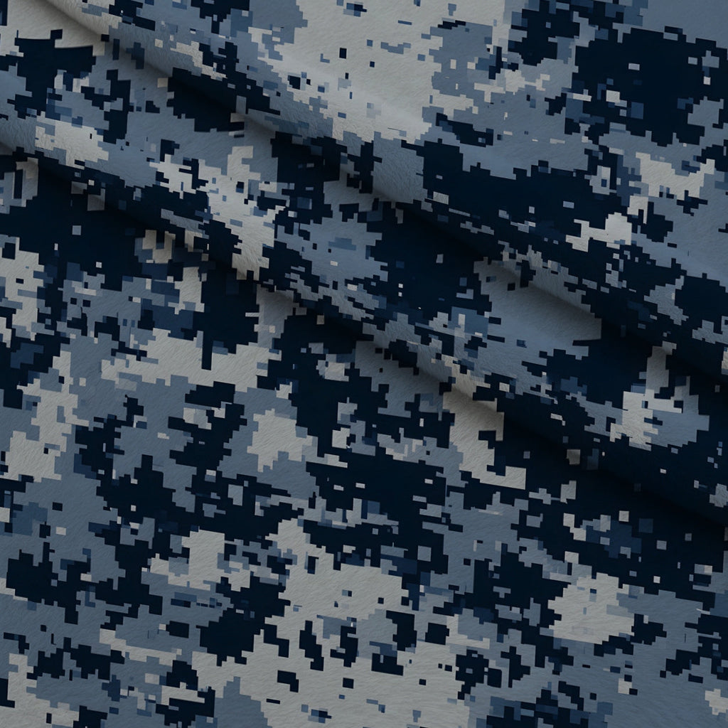 Navy Pixel Pattern 6 Fleece Fabric — fleece fabric folded close-up preview (mv-fleece-v1:lying)