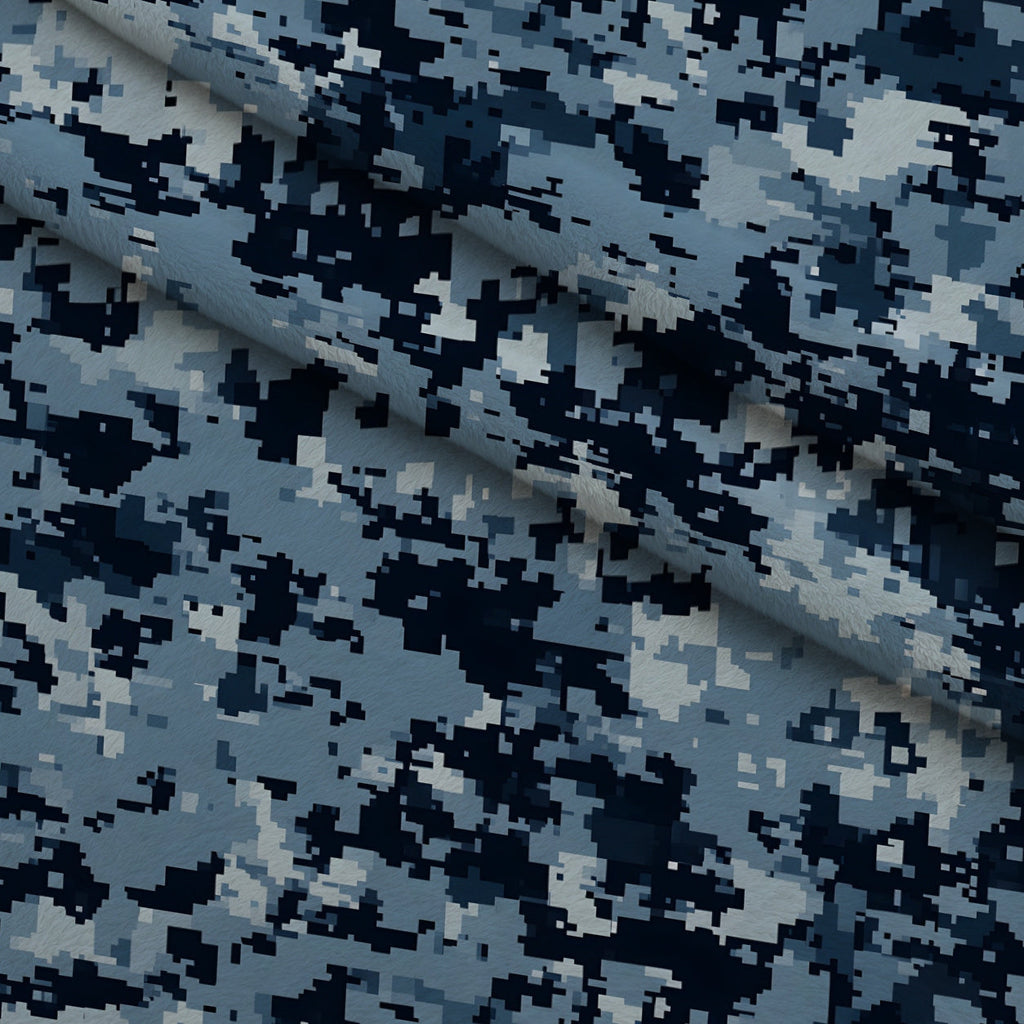 Navy Pixel Pattern 7 Fleece Fabric — fleece fabric folded close-up preview (mv-fleece-v1:lying)