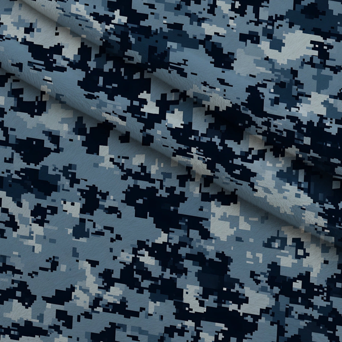 Navy Pixel Pattern 7 Fleece Fabric — fleece fabric folded close-up preview (mv-fleece-v1:lying)