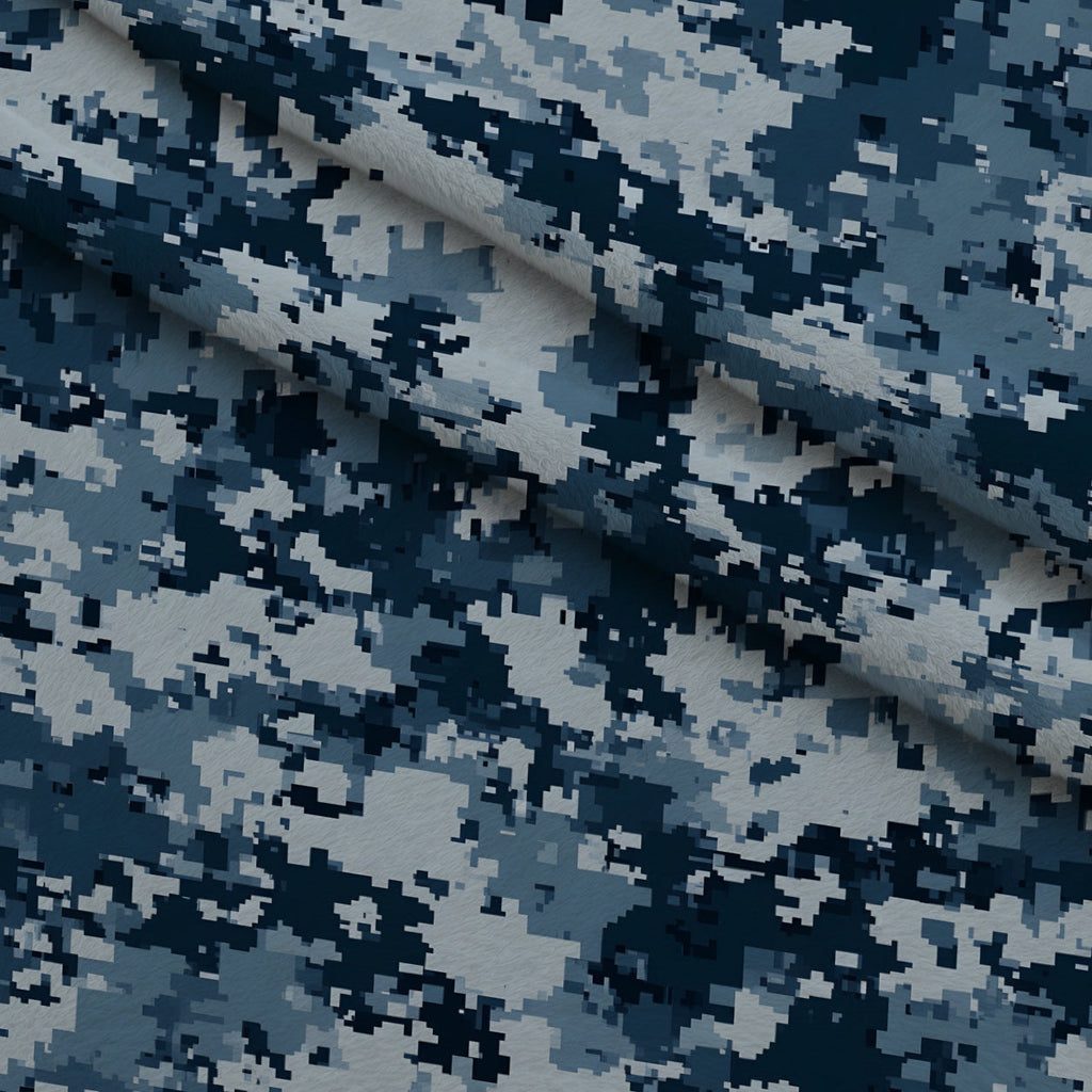 Navy Pixel Pattern 8 Fleece Fabric — fleece fabric folded close-up preview (mv-fleece-v1:lying)