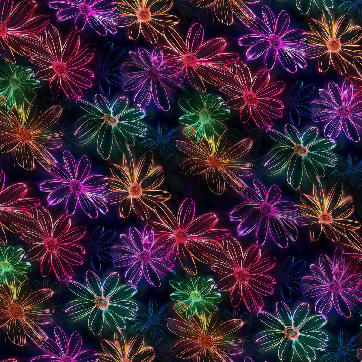 Neon Daisy Pattern 1 Fleece Fabric — fleece fabric folded close-up preview (mv-fleece-v1:lying)