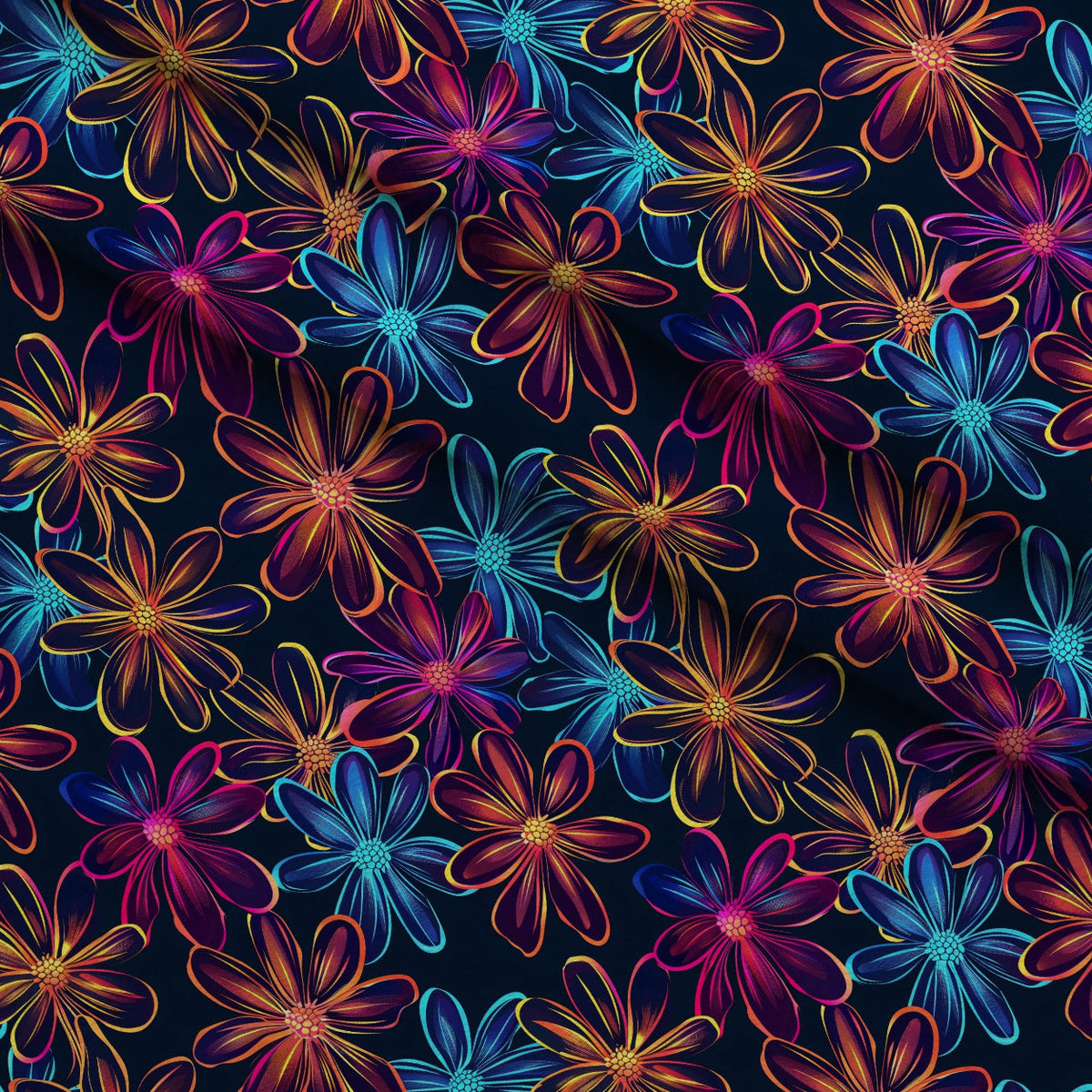 Neon Daisy Pattern 10 Fleece Fabric — fleece fabric folded close-up preview (mv-fleece-v1:lying)