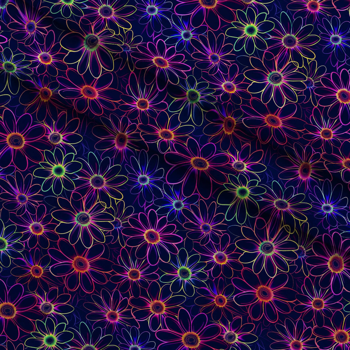 Neon Daisy Pattern 11 Fleece Fabric — fleece fabric folded close-up preview (mv-fleece-v1:lying)