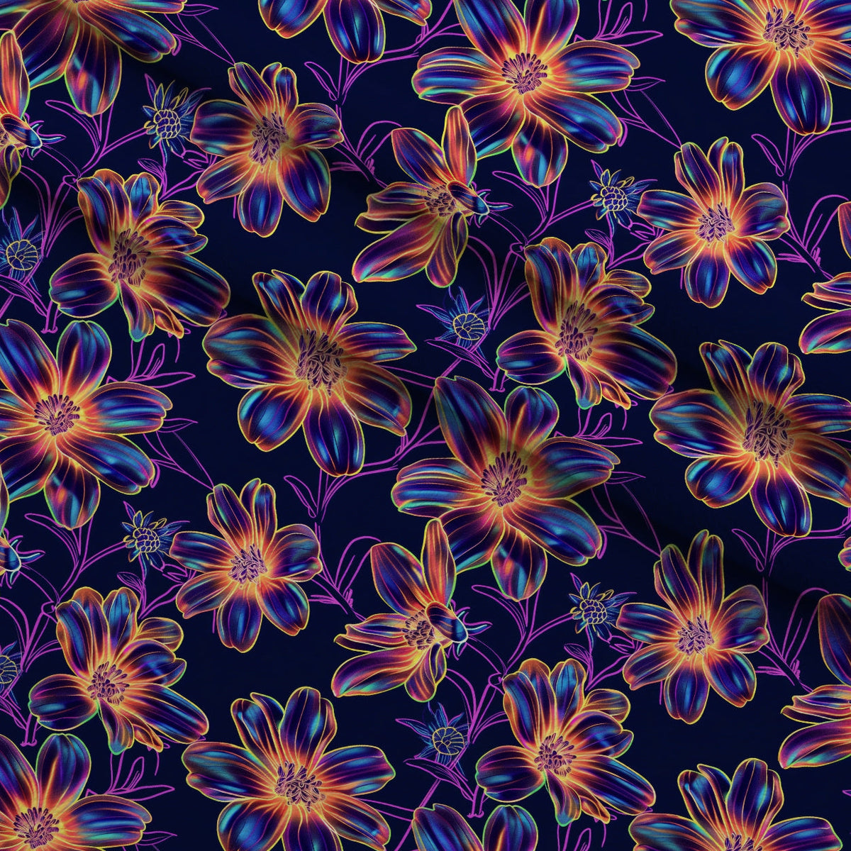 Neon Daisy Pattern 12 Fleece Fabric — fleece fabric folded close-up preview (mv-fleece-v1:lying)