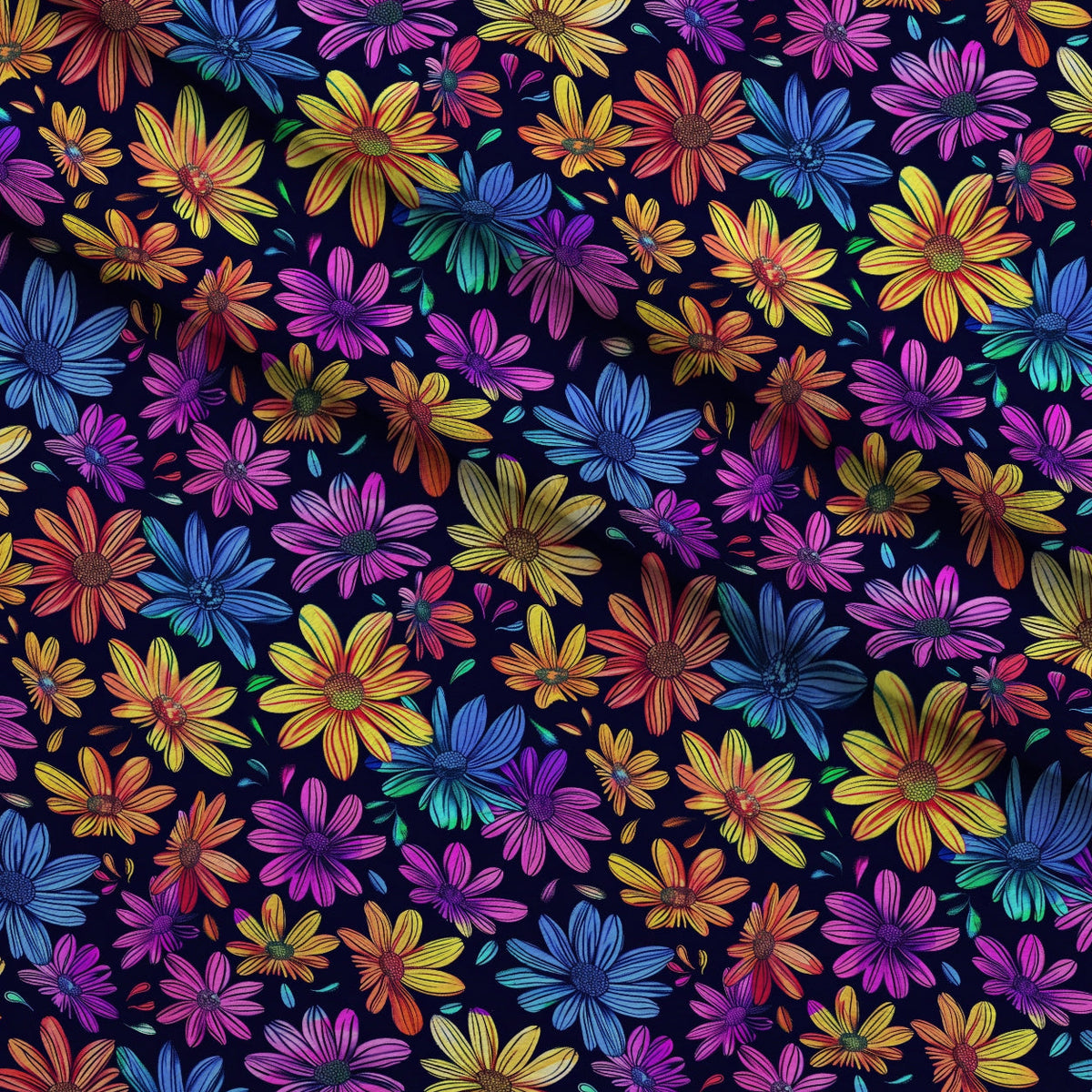 Neon Daisy Pattern 15 Fleece Fabric — fleece fabric folded close-up preview (mv-fleece-v1:lying)